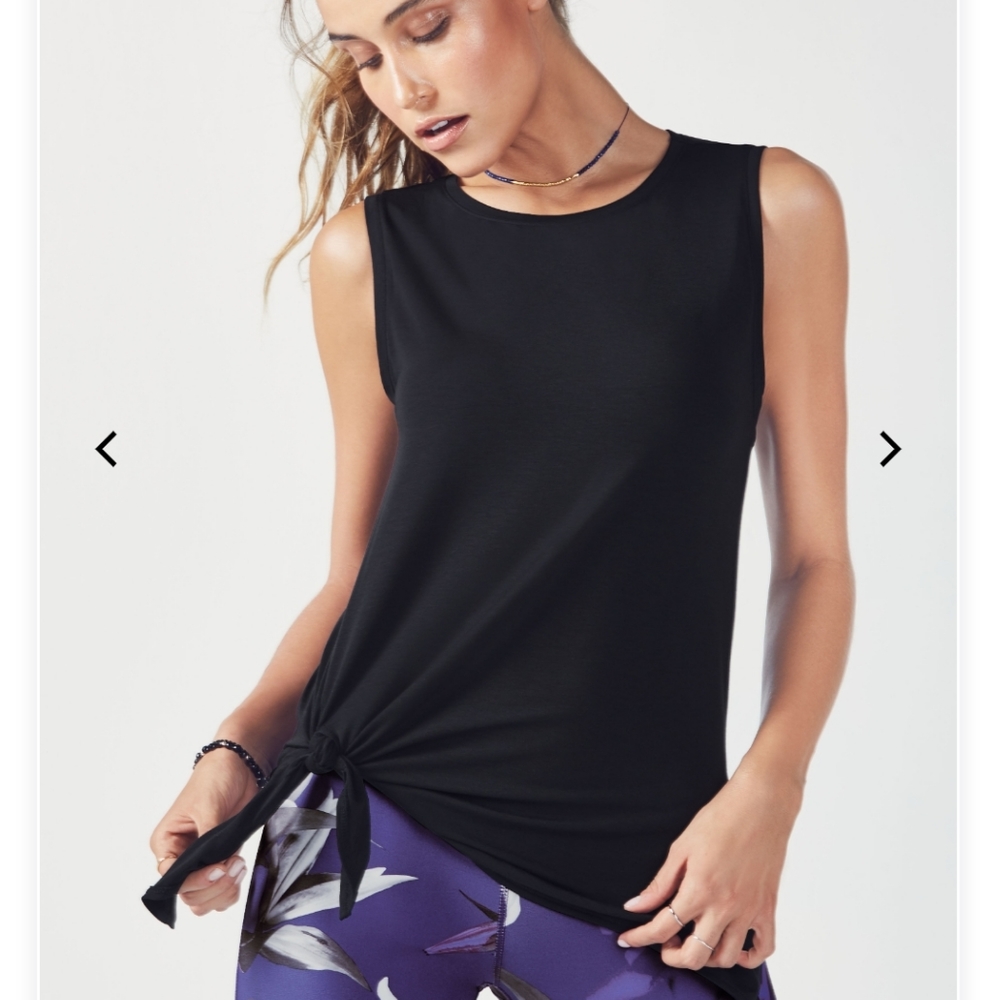 Black fabletics workout top with adjustable tie